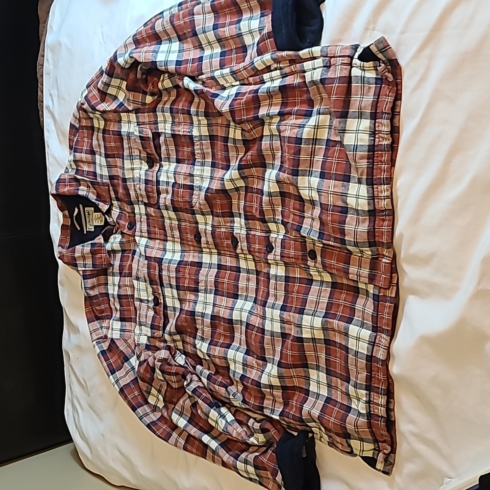 VINTAGE L.L. Bean Shacket Men's Navy Blue Plaid Fleece Line Button Jacket Size L - Picture 1 of 8
